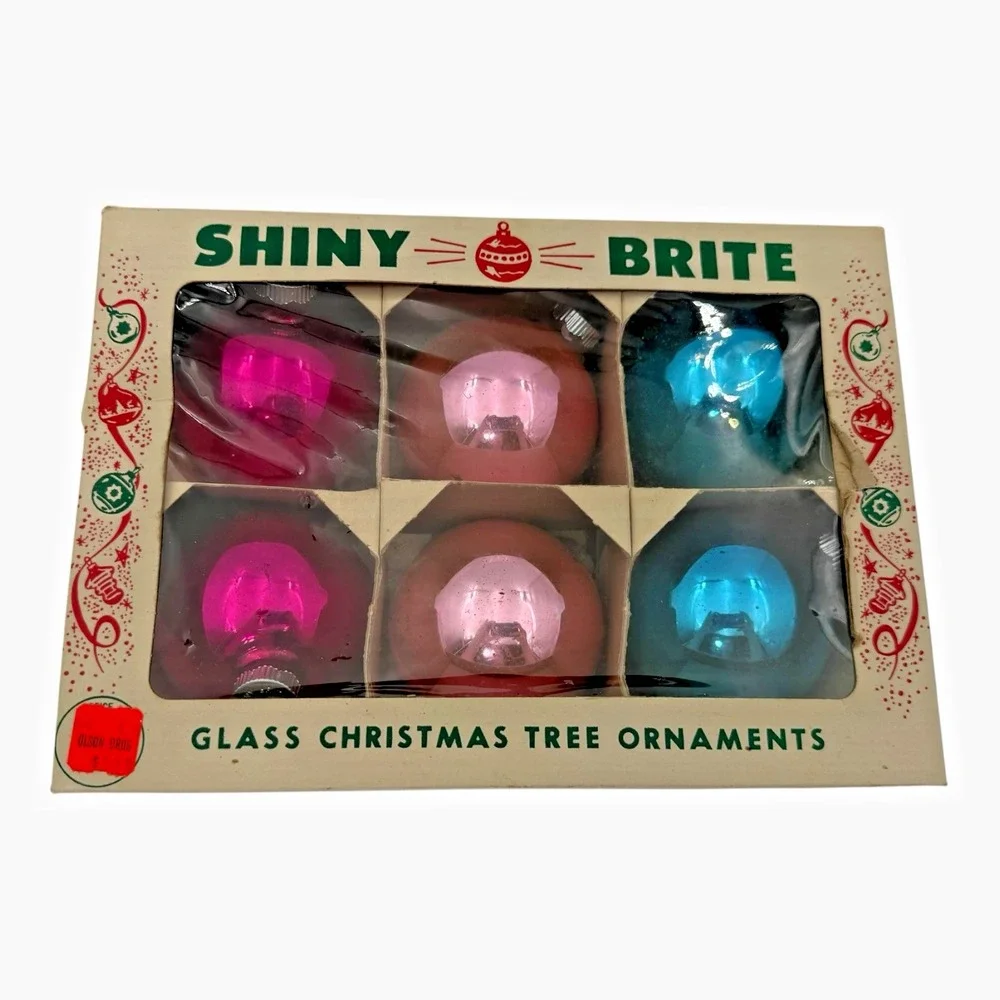 Shiny Brite Ornaments Unisex 4in Multicolor Good Vintage Jumbo Mercury Glass 6ct